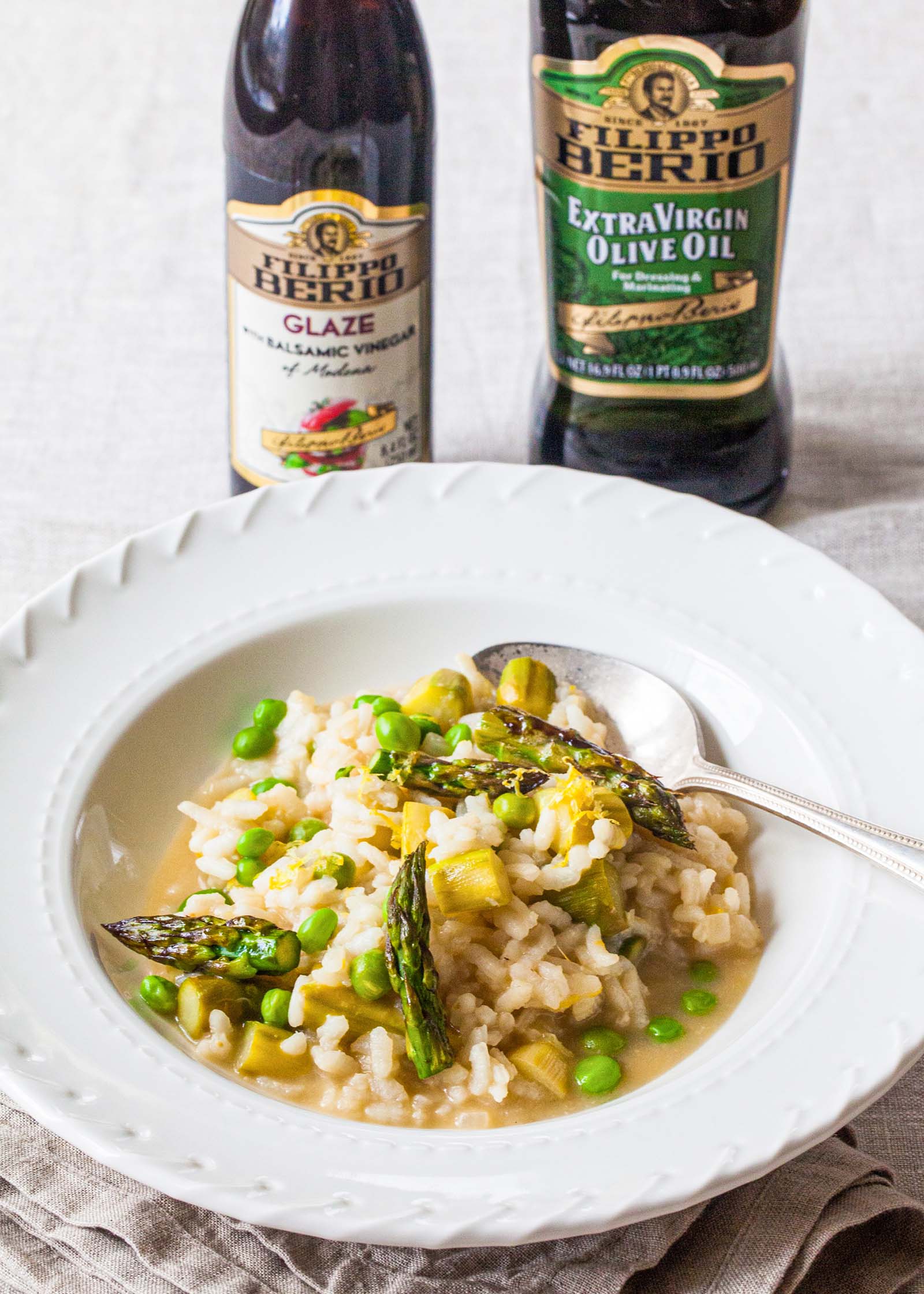 Risotto aux asperges et petits pois rĂ´tis au balsamique