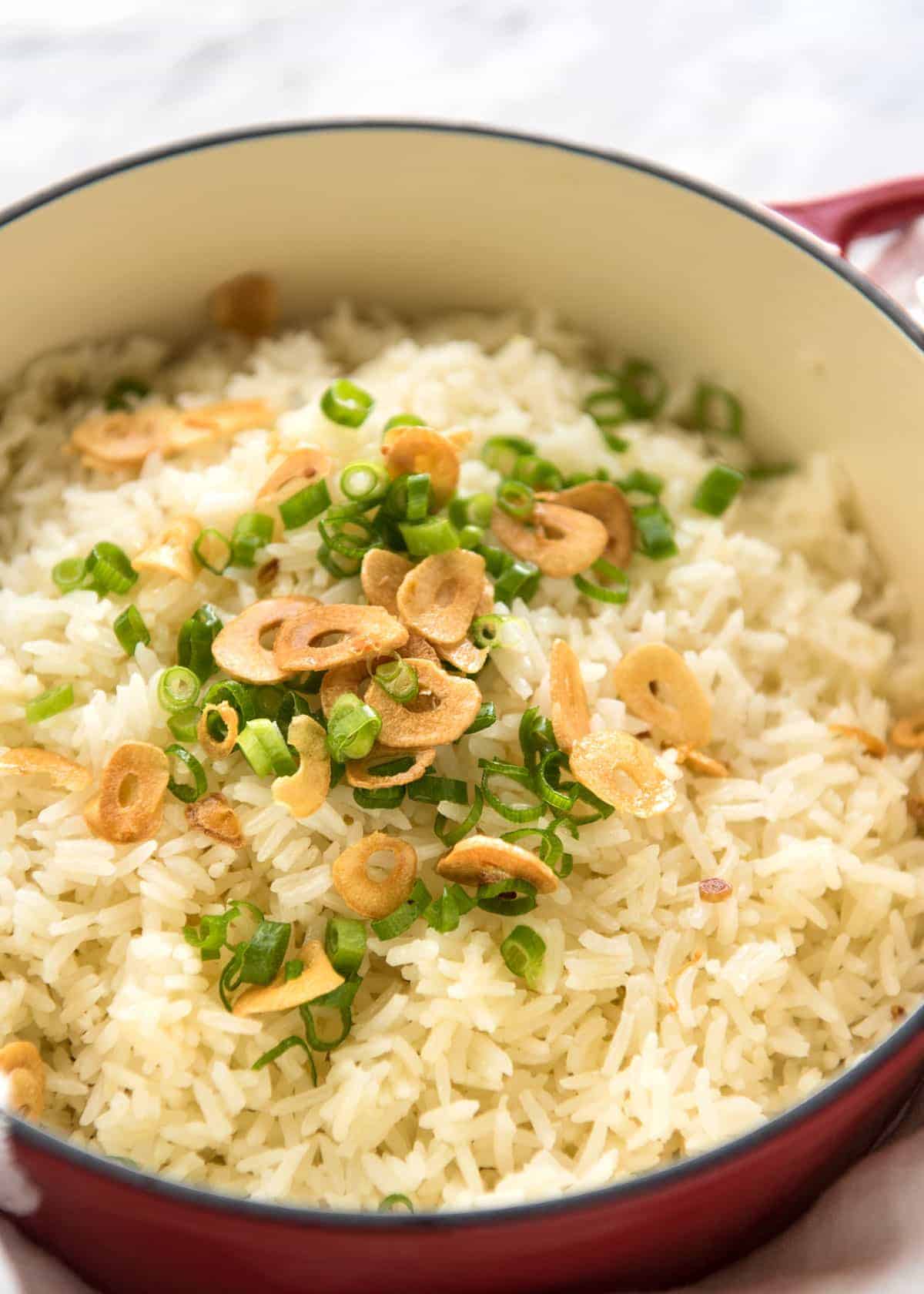 Garlic Butter Rice with green onion toppings