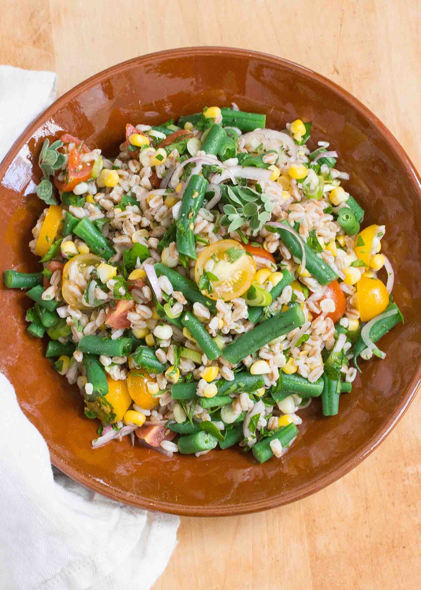 Farro Salad with Corn, Green Beans, and Tomatoes