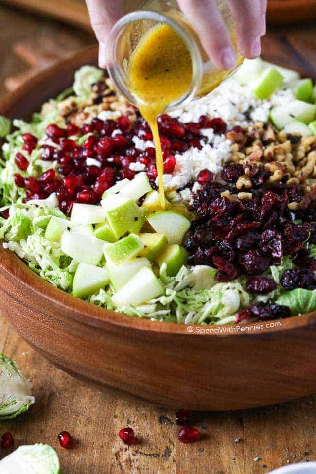 Brussels Sprouts Salad ready to toss with dressing