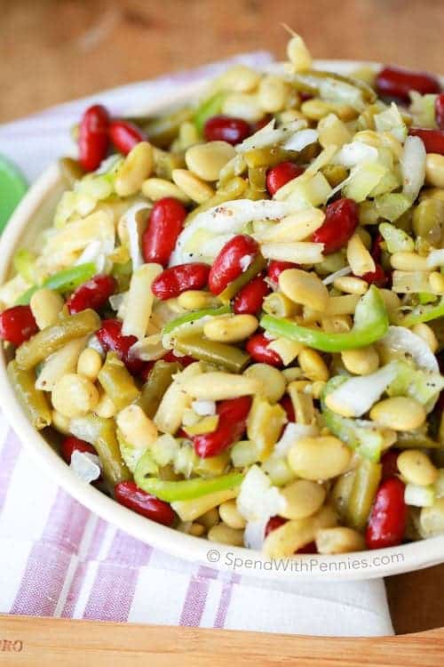 bean salad in white bowl