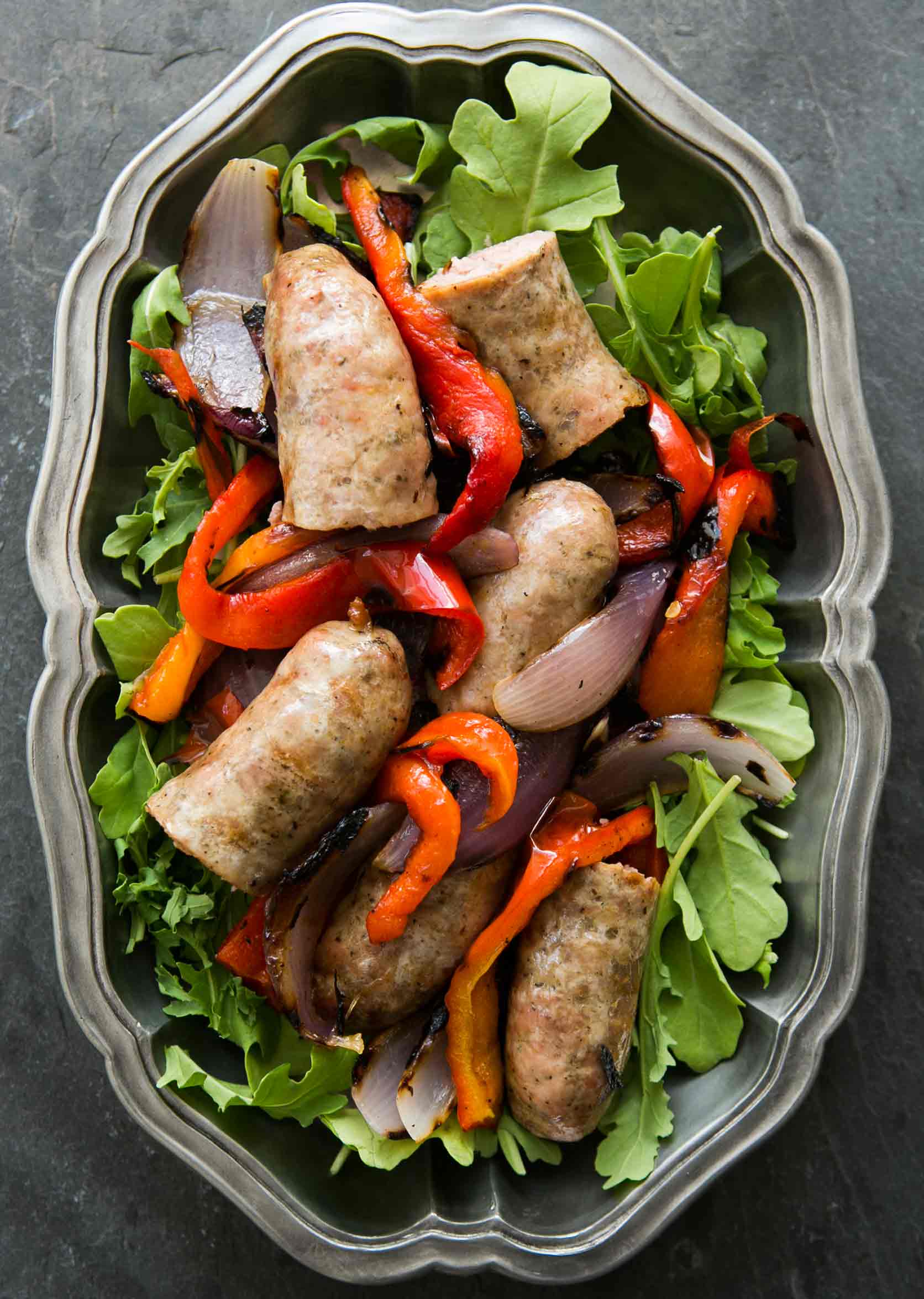 How to Grill Italian Sausage with Peppers, Onions, and Arugula