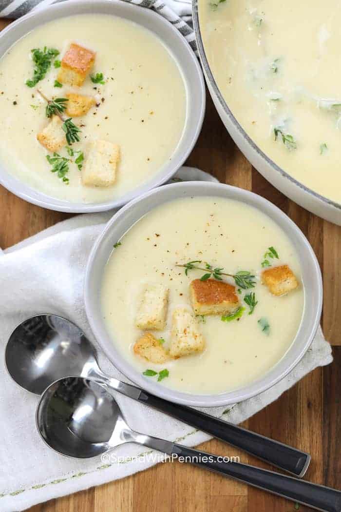 Potato Leek Soup with spoons
