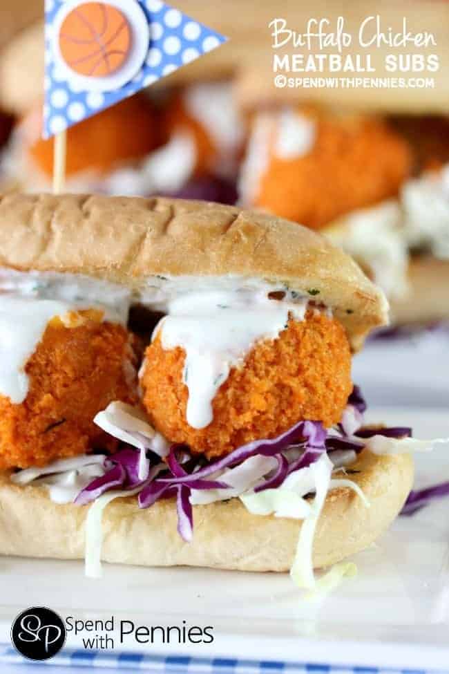 close up of Buffalo Chicken Meatball Subs