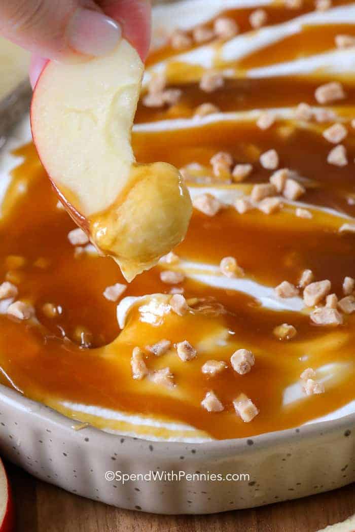 Roasted Caramel Apple Dip being eaten