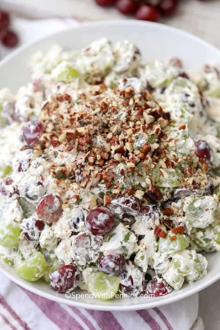 Grape Salad topped with crushed pecans
