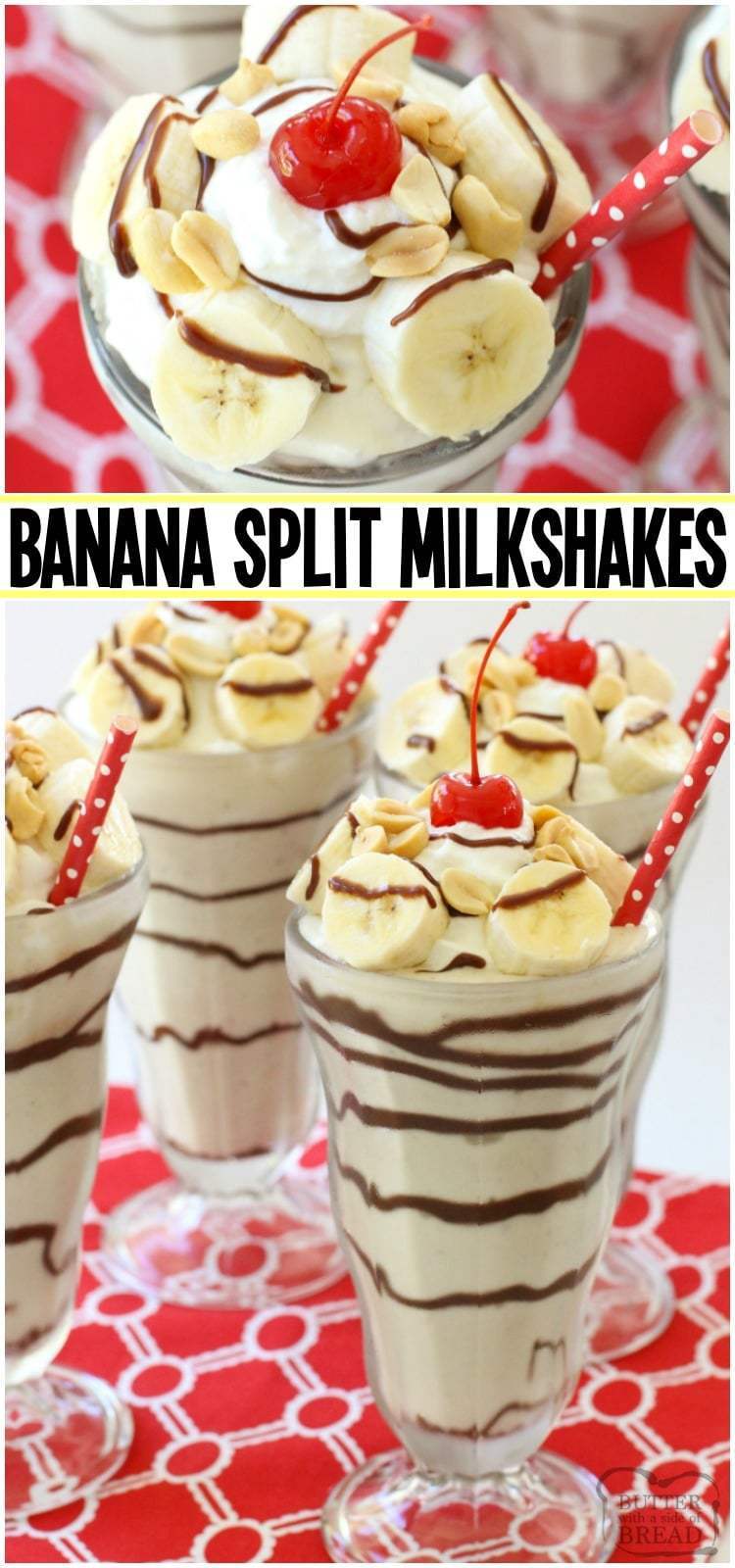 Frappè alla banana Abbinamenti a base di banane mature congelate, latte e gelato alla vaniglia e poi conditi con arachidi salate, fette di banana, panna montata e una ciliegia. Ricetta perfetta per il frullato di banana per le calde giornate estive.