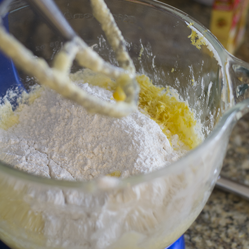 Aggiunti ingredienti secchi e scorza di limone Aggiunti ingredienti secchi e scorza di limone