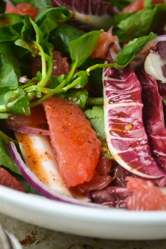 crescione di pompelmo e insalata di sommacco
