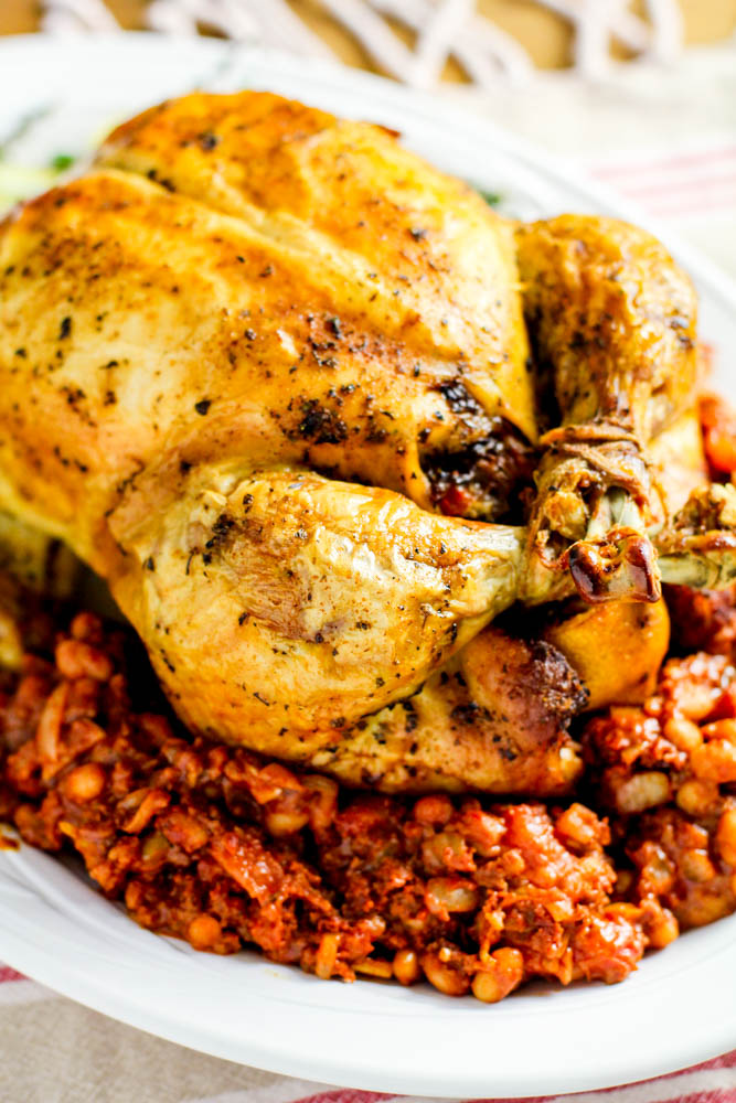 Pollo Ripieno Asted Con Chorizo ​​E Fagioli
