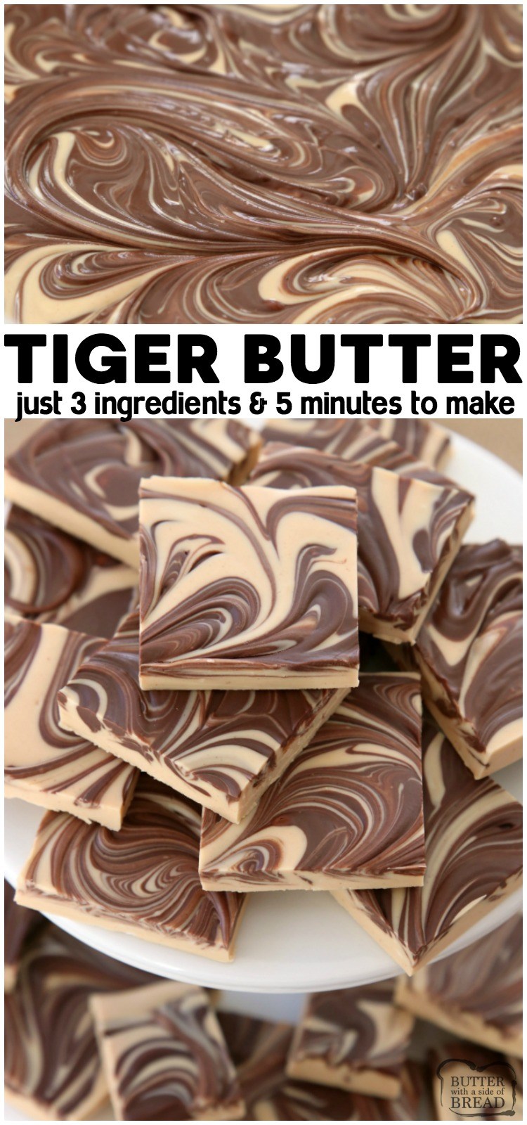 Burro di tigre a base di 3 ingredienti che si sciolgono e si mescolano in pochi minuti. Bellissima ricetta per dolci natalizi dal gusto ricco e cremoso di cioccolato con burro di arachidi. # burro di arachidi # burro di arachidi # cioccolato #fudge #candy #Christmas #Holidays #recipe #desert of 
