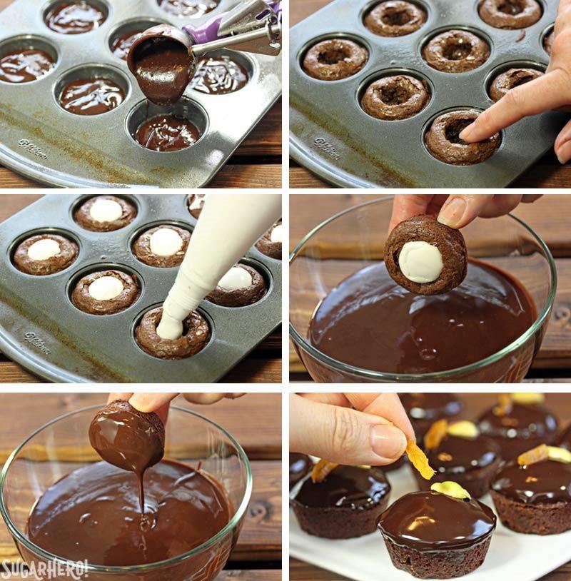 Bocconcini di brownie ripieni di torrone | Da SugarHero.com