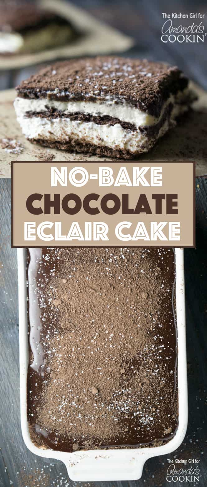 Questa torta al cioccolato Eclair non cotta è una torta setosa, decadente, cremosa e al cioccolato che si trasforma magicamente in tutti quegli aggettivi con il minimo sforzo.