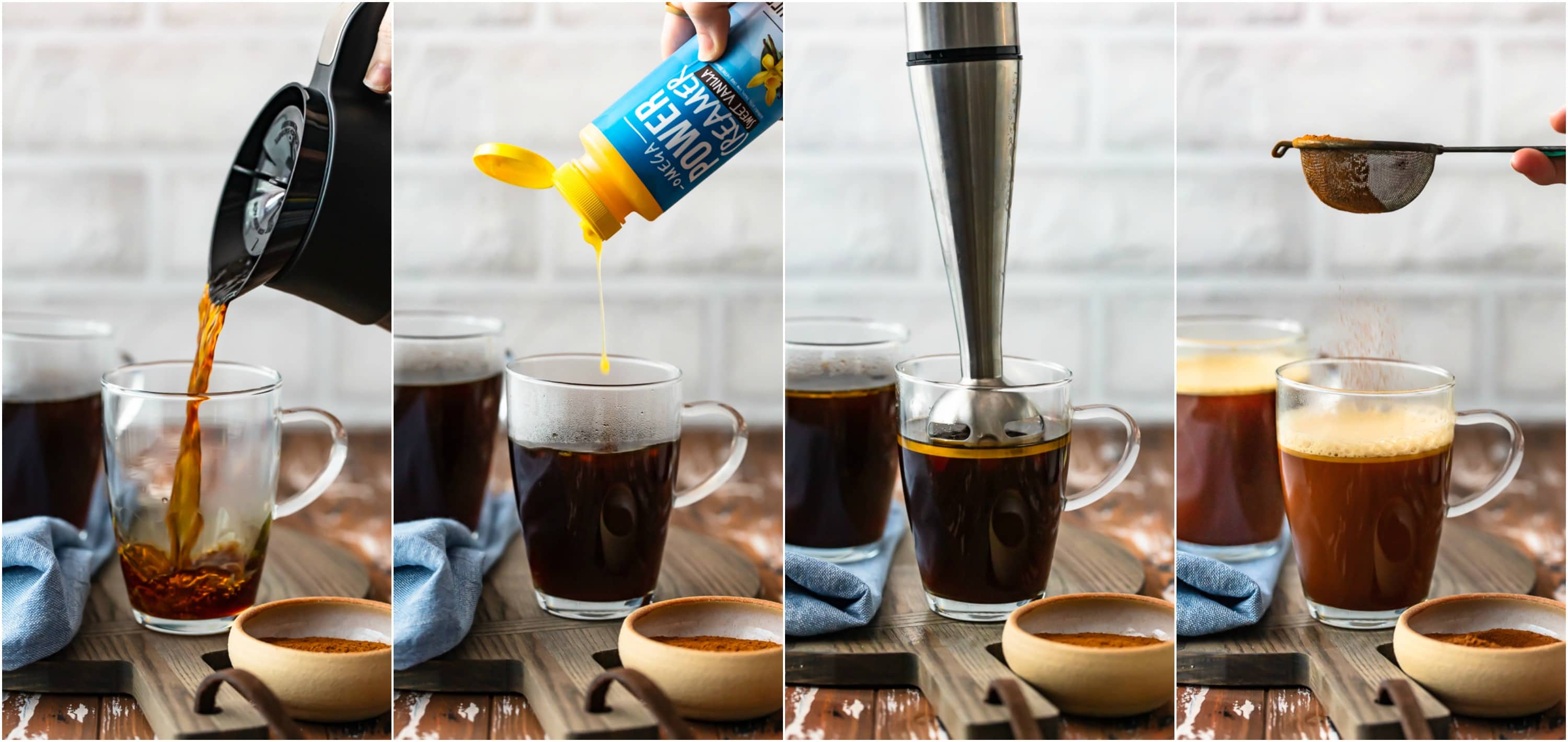 collage de fotos paso a paso: preparación de la receta de café keto de vainilla