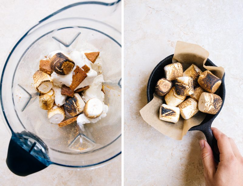 S'mores Milkshake per due. Dessert per due dessert estivi senza cottura.