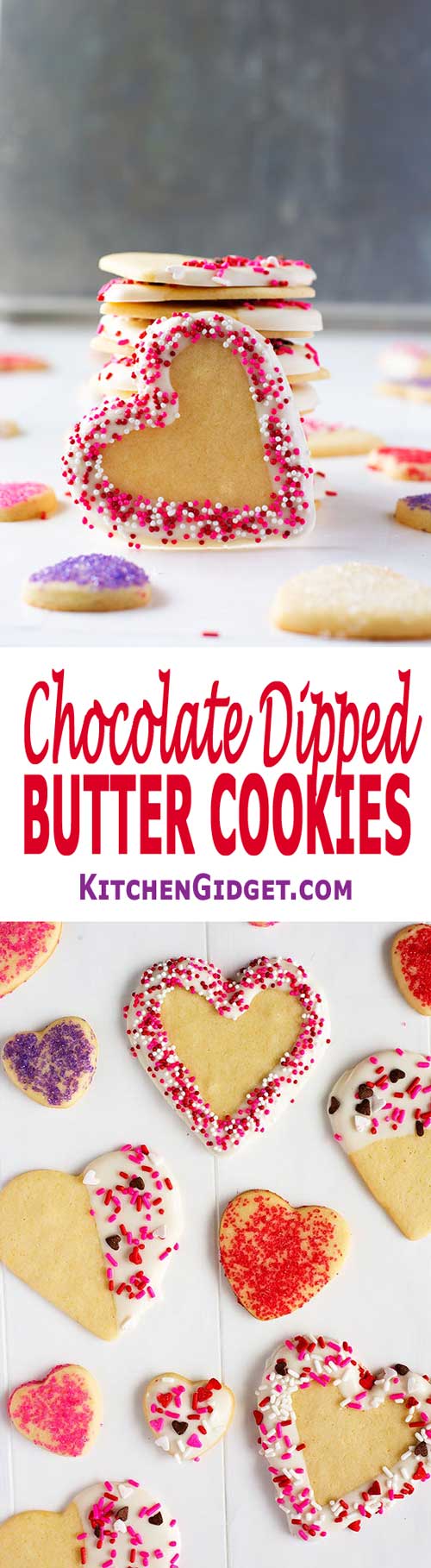 Biscotti al latticello ricoperti di cioccolato - La ricetta croccante di Land O Lakes si scioglie in bocca. Taglia i biscotti con le scintille! Perfetto per San Valentino o Natale! #cookies #cookierecipes #valentines #valentinesday