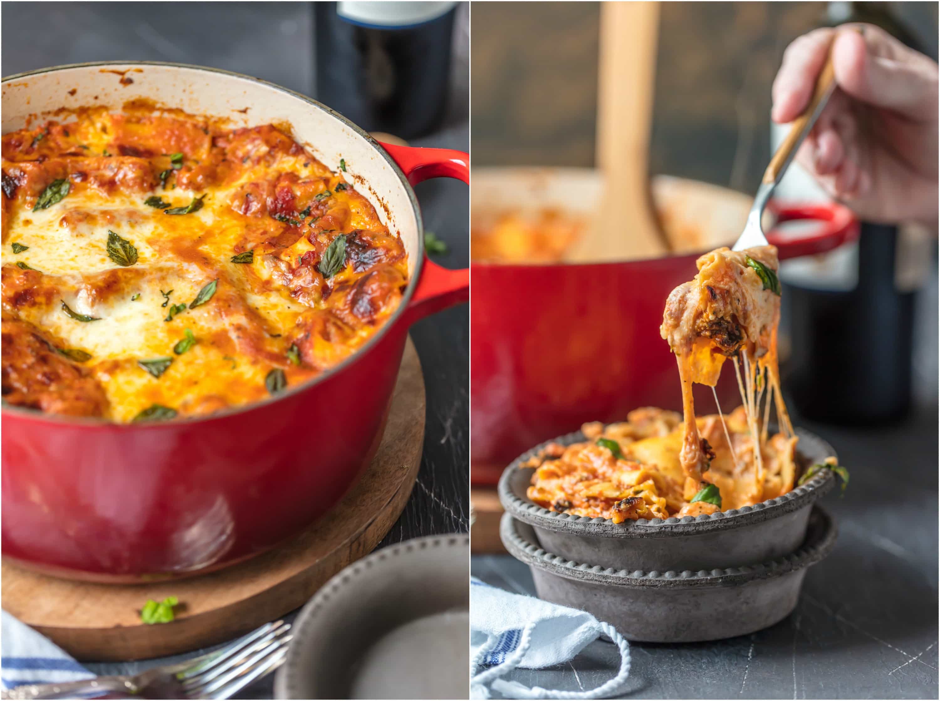 ¡Lasaña holandesa de horno o lasaña de estufa superior te dejarán boquiabierto! Nunca volverás a hacer una receta de lasaña completamente tradicional después de hacer esta versión fácil de estufa. ¡Somos adictos a esta receta italiana melty, cursi y SIMPLE! Esta One Pot Lasagna es una de las MEJORES recetas holandesas de horno que hemos probado.