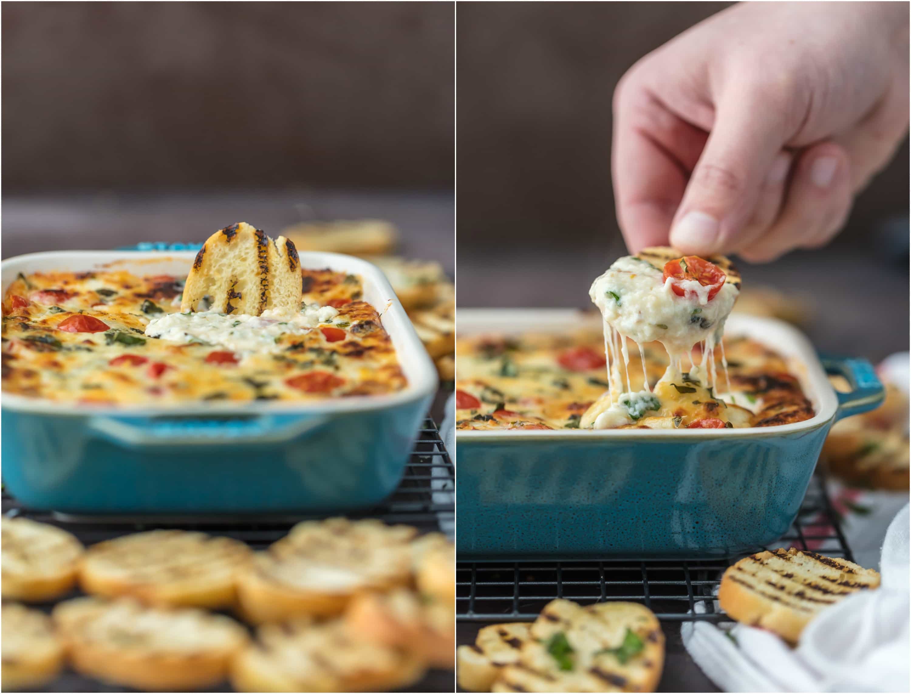 CHEESY CAPRESE DIP è la migliore salsa EASY per ogni occasione! Perfetto per qualsiasi celebrazione, tailgating e soprattutto il Super Bowl! La migliore ricetta per la salsa di formaggio!