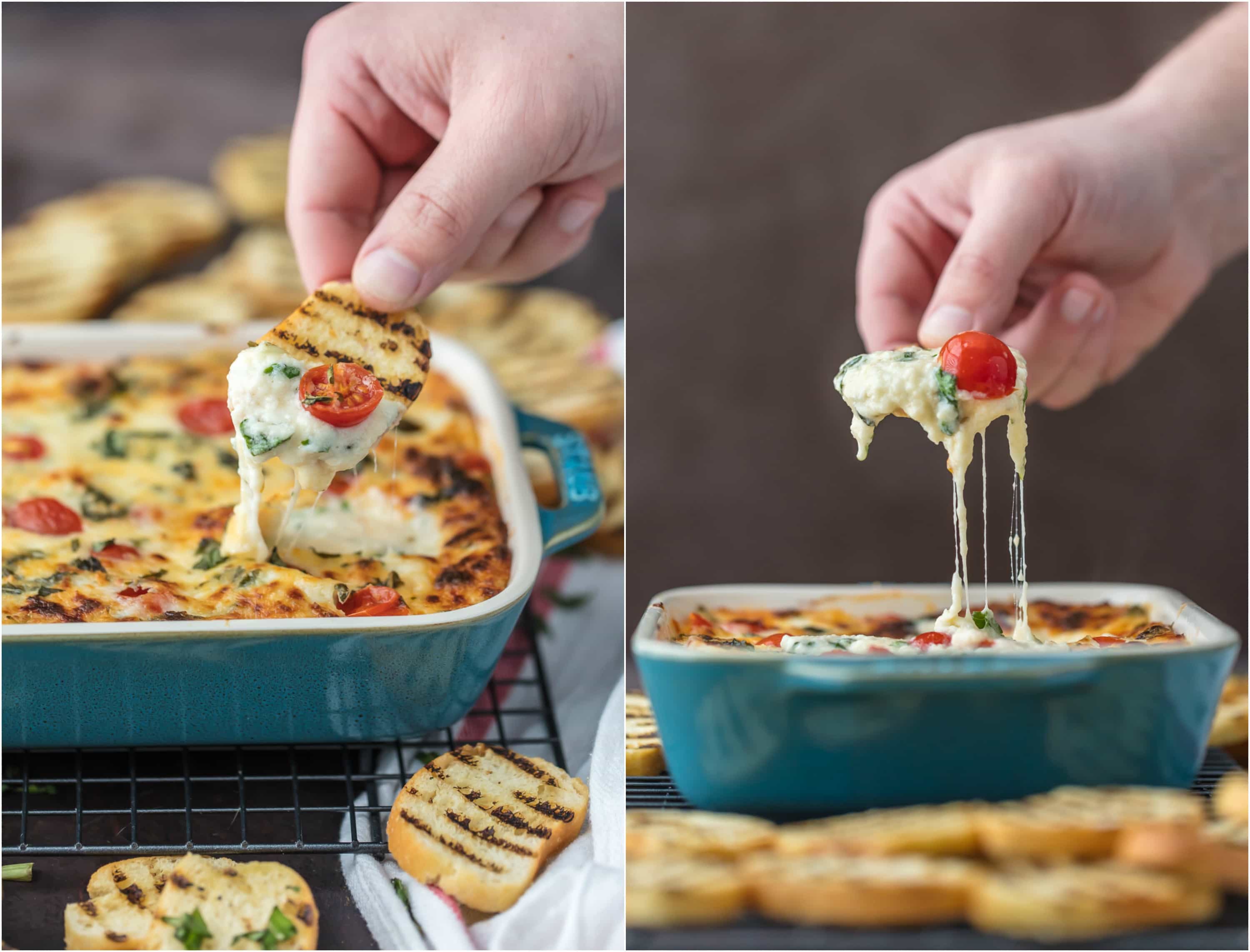 CHEESY CAPRESE DIP è la migliore salsa EASY per ogni occasione! Perfetto per qualsiasi celebrazione, tailgating e soprattutto il Super Bowl! La migliore ricetta per la salsa di formaggio!