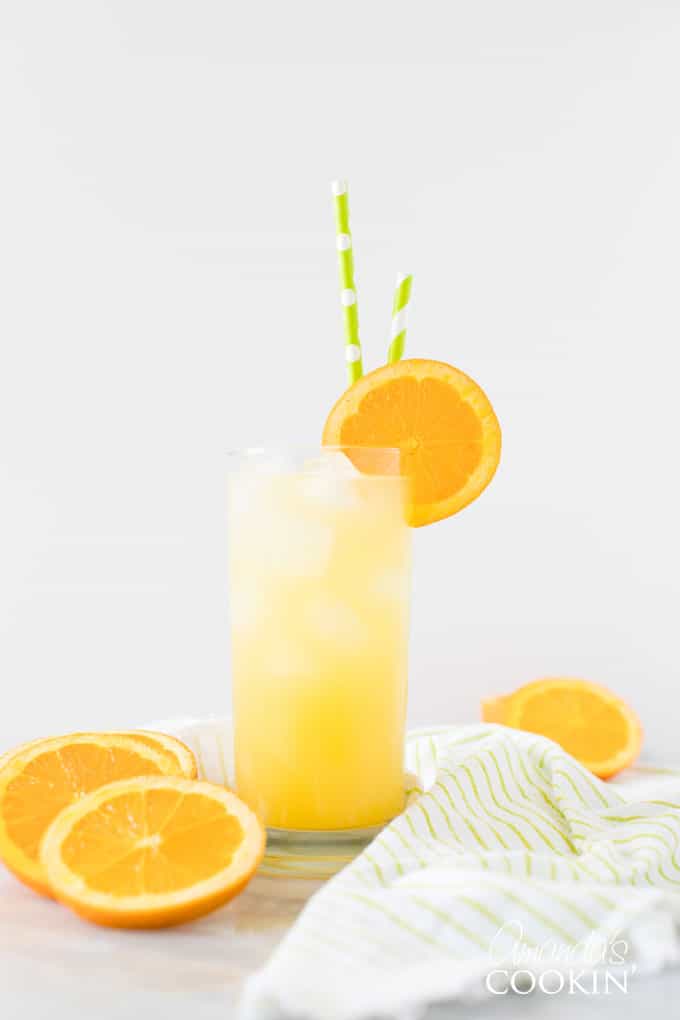 Destornillador bebida en vaso alto con rodaja o guarnición de naranja