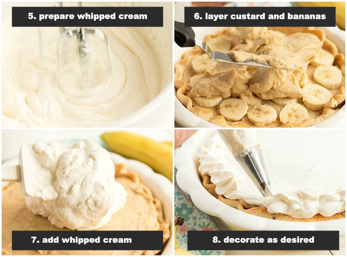 Passaggi illustrati per preparare il ripieno di torta alla crema di banana