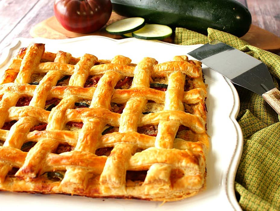 Zucchini and Tomato Tart with Hummus and Puff Pastry