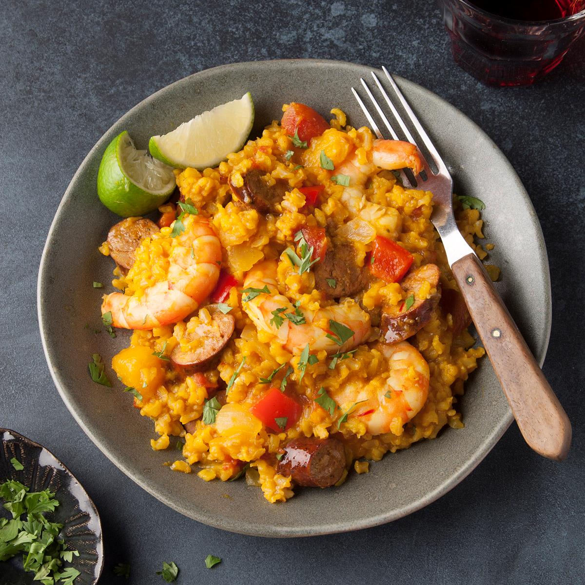 Receta de paella de chorizo ​​y camarones a la parrilla