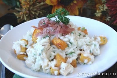 Zucca Arrosto, Risotto Di Pollo E Parmigiano