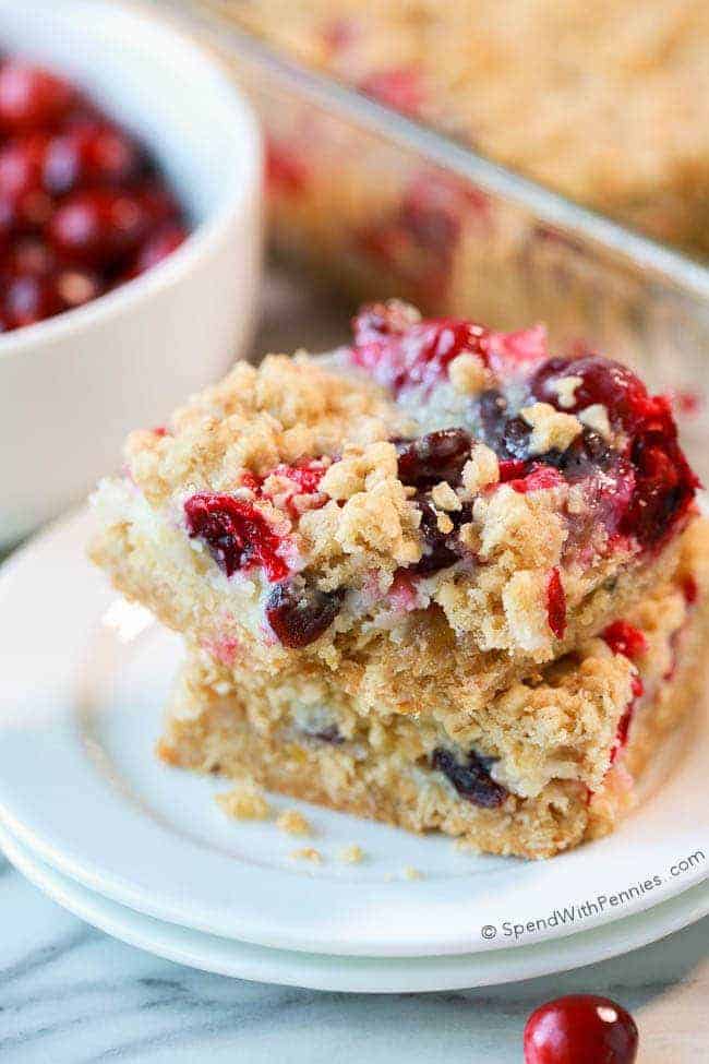 Sour Cream Cranberry Bars on two plates