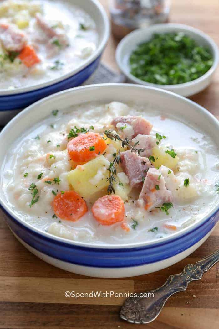 ham and potato soup and herbs