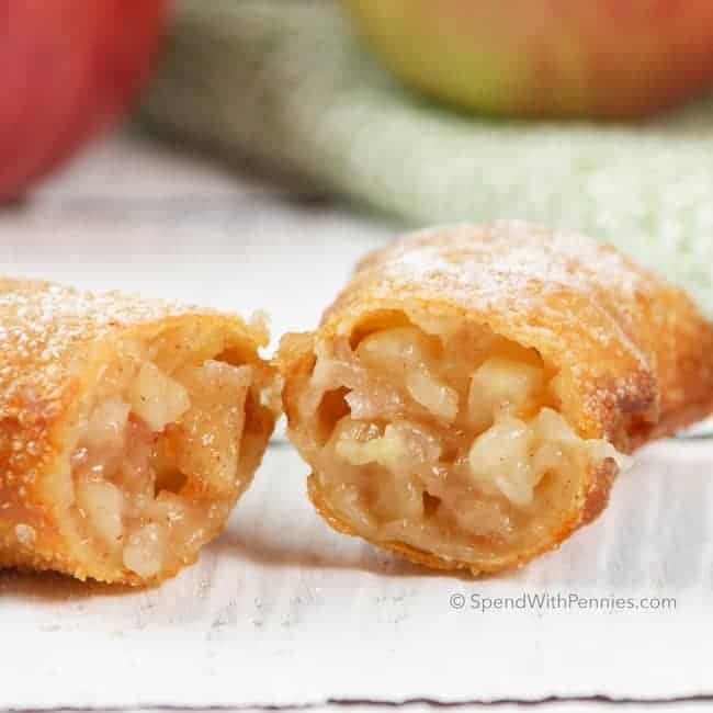 apple pie egg rolls cut open