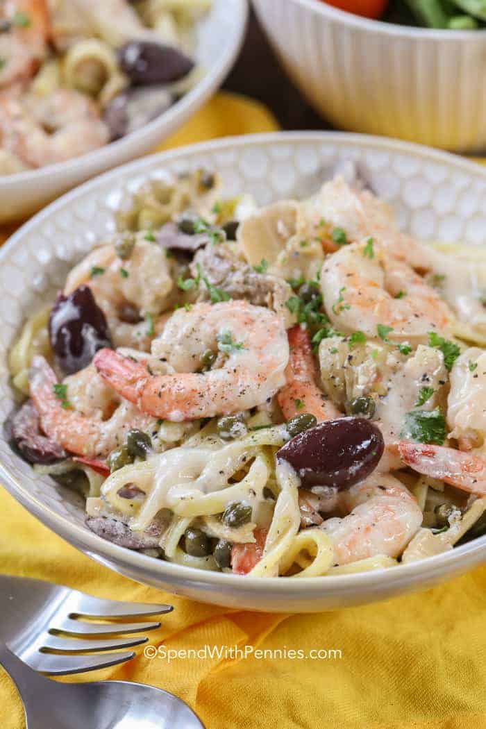 Lemon Shrimp Linguine in a bowl