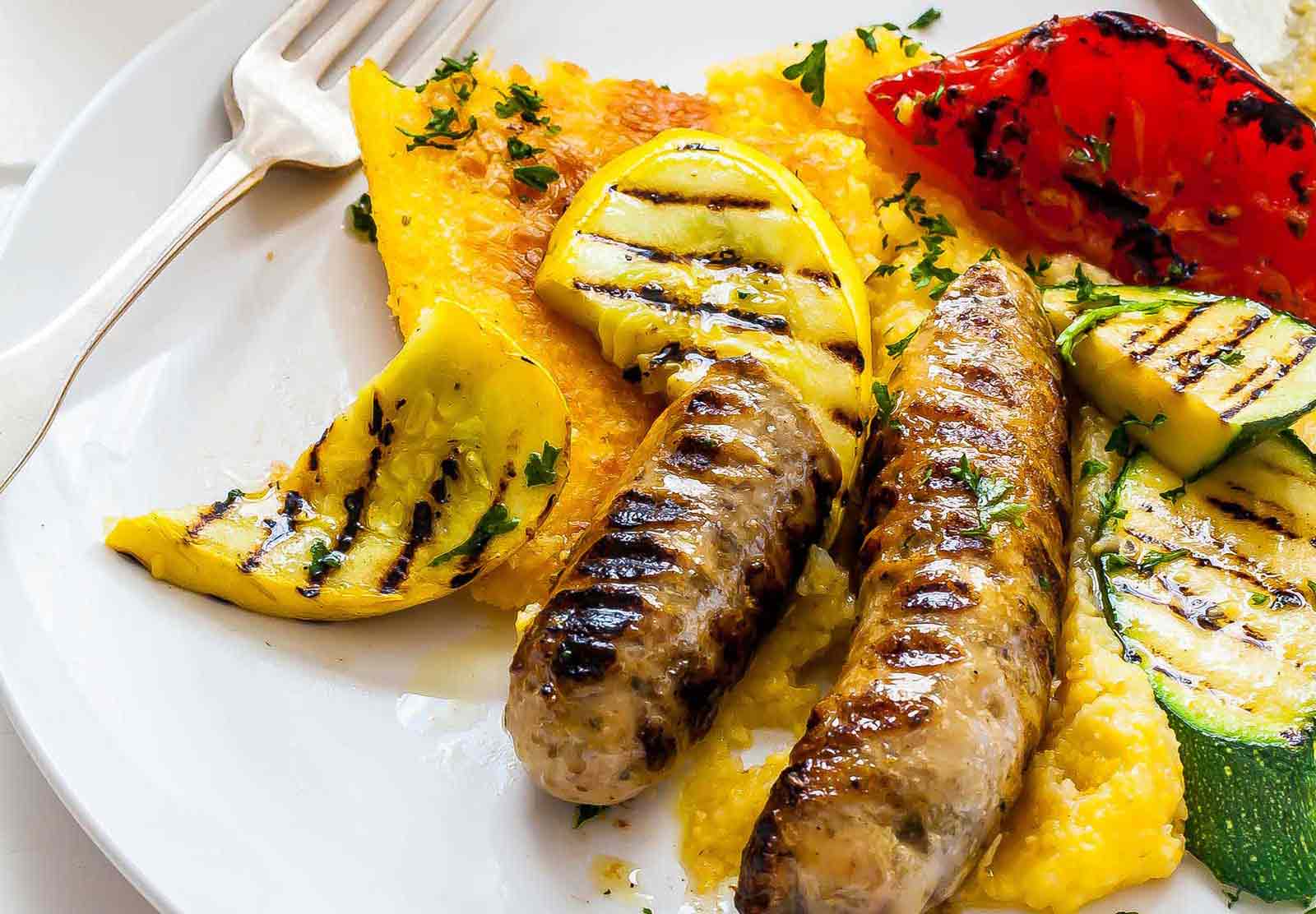 Cheesy Polenta with Grilled Sausage