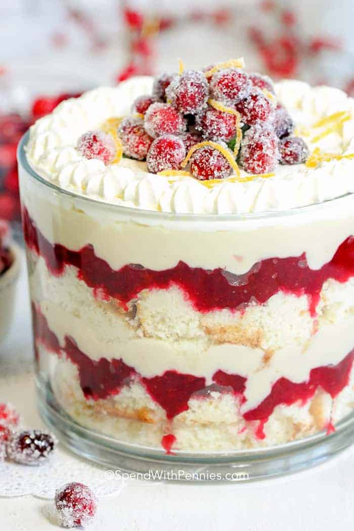 Cranberry Trifle in a clear dish