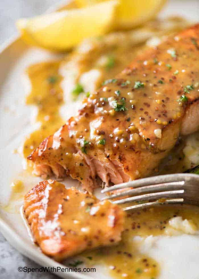 Honey Mustard Salmon with a fork