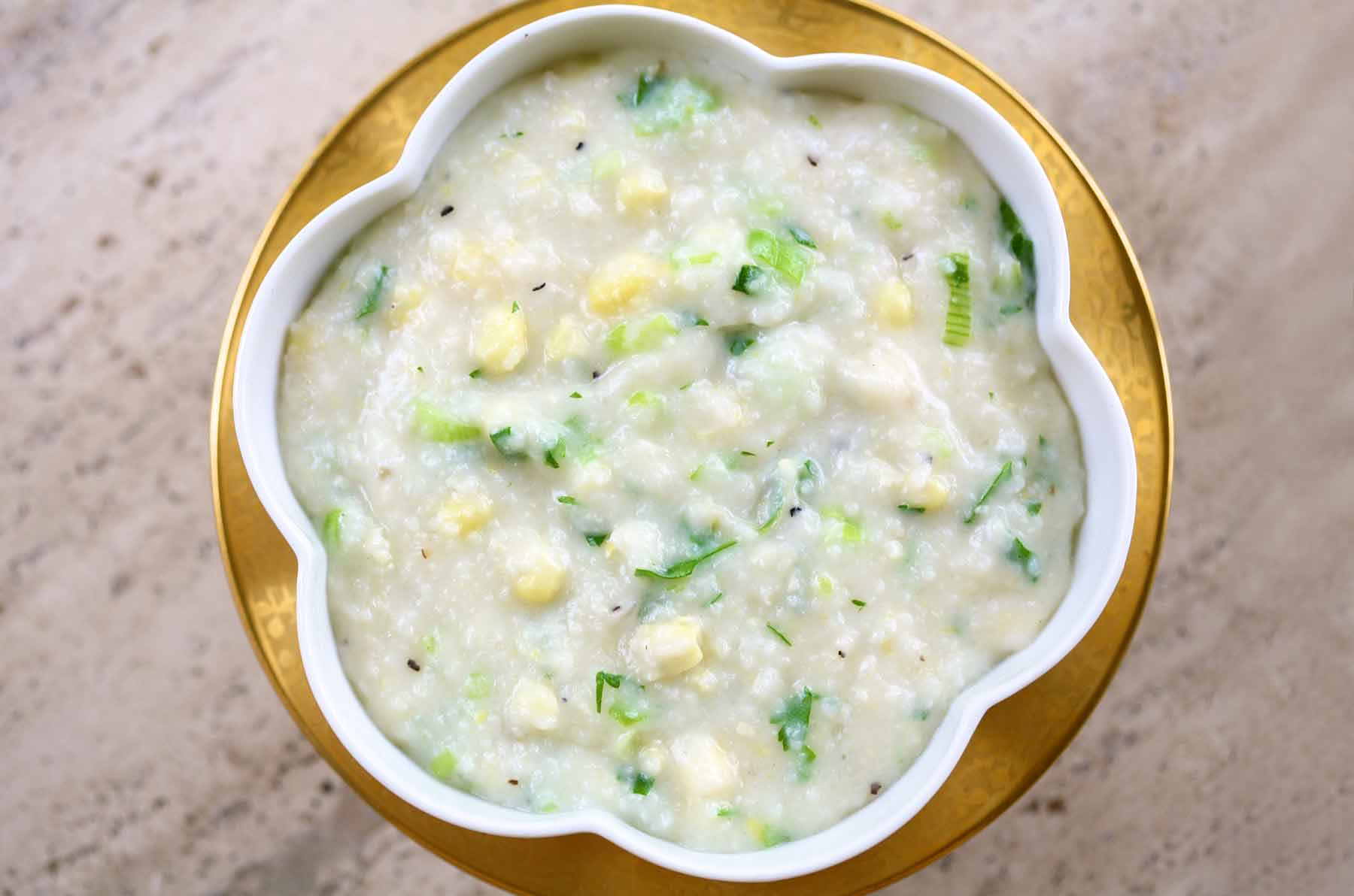 Grits with Corn and Onion Greens