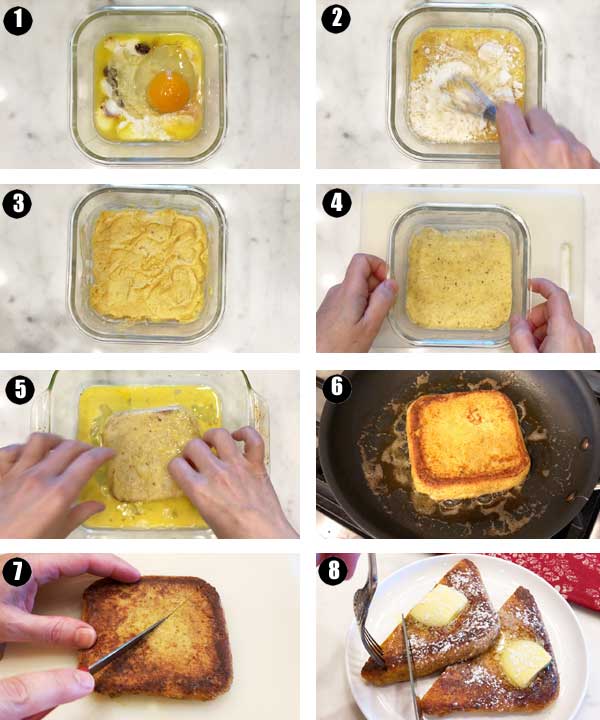 Como fazer rabanada keto, uma colagem phoot passo a passo
