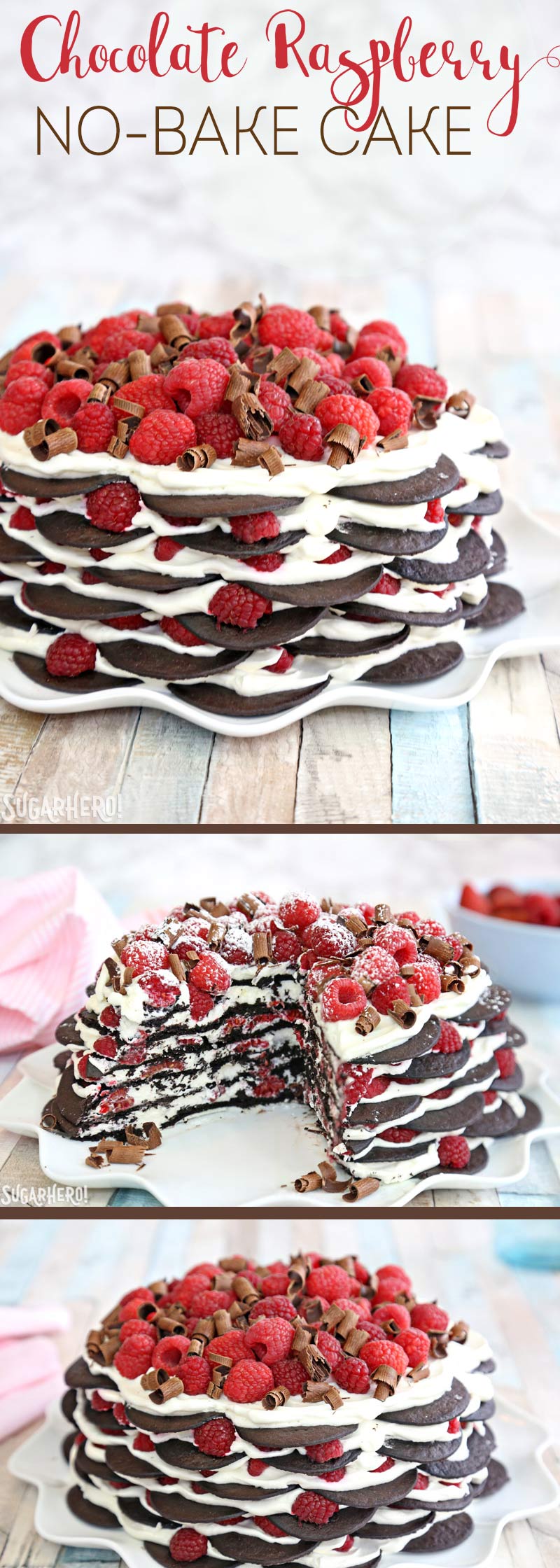 Bolo de framboesa de chocolate não cozido - um bolo de gelo fácil feito com apenas 6 ingredientes! O | From SugarHero.com