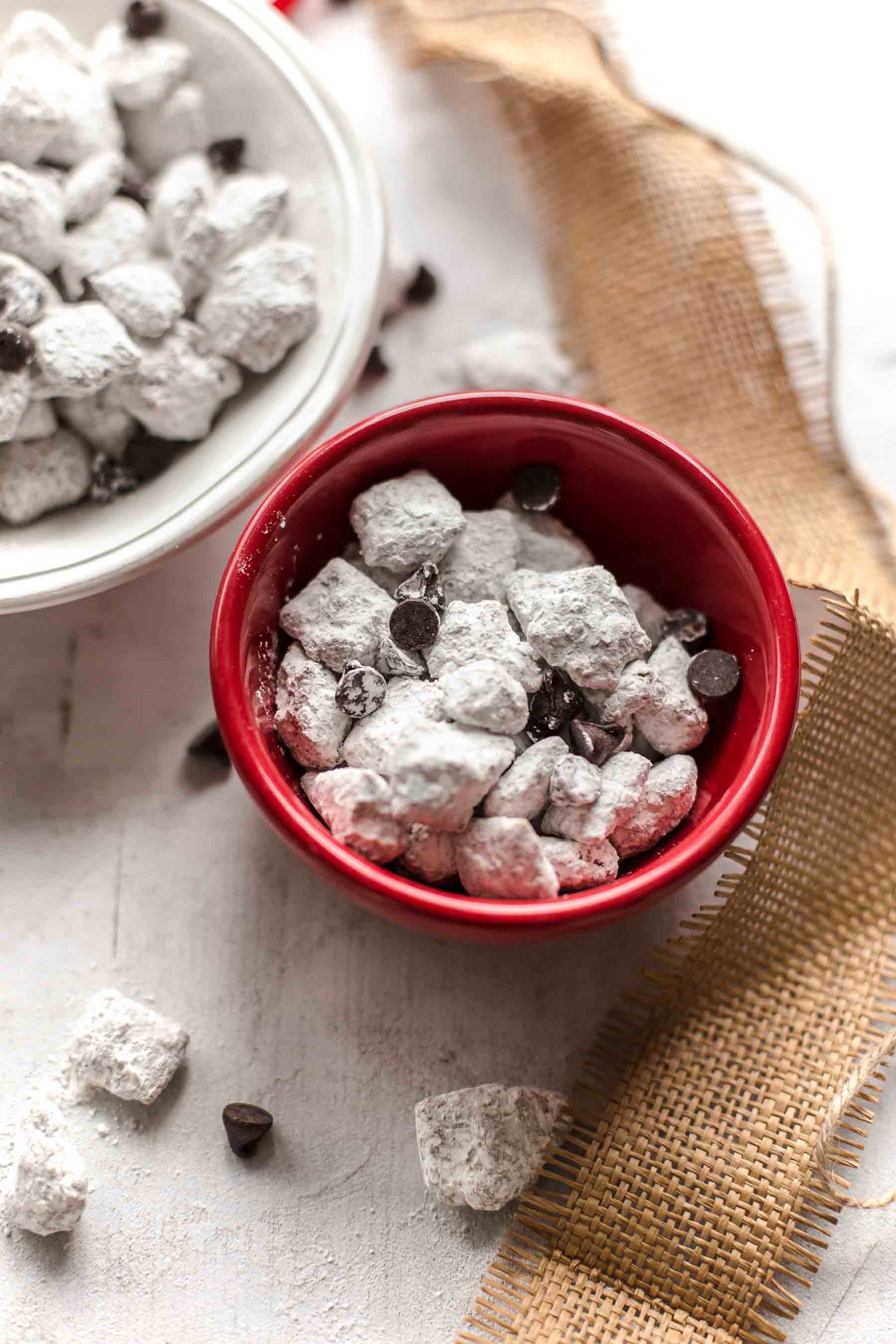 pequeño tazón rojo de comida para cachorros junto a un tazón blanco más grande