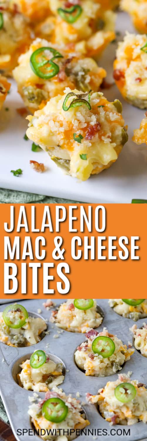 Imagem superior: picadas de queijo jacapeño e macarrão.  Imagem inferior: Macarrão com queijo e jalapeños cobertos com jalapeños.