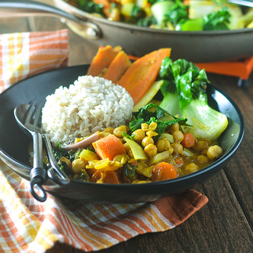 Guisado de grão de bico e curry de abóbora 