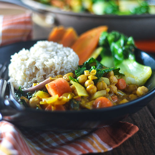 Guisado de grão de bico e curry de abóbora 