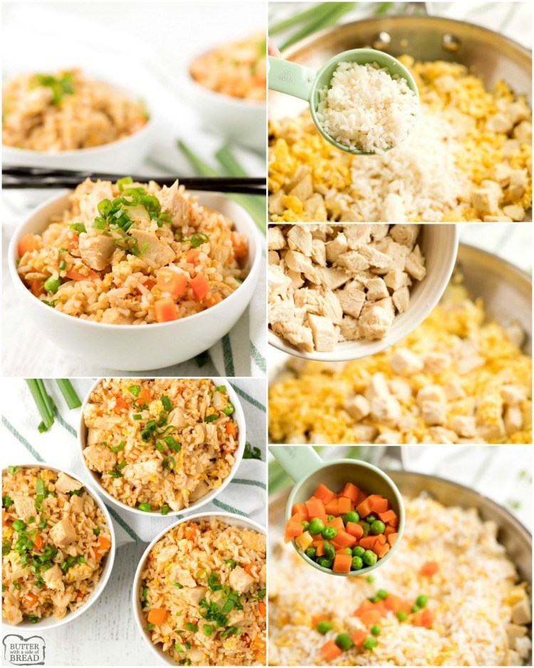 Como fazer uma receita de arroz frito com frango.
