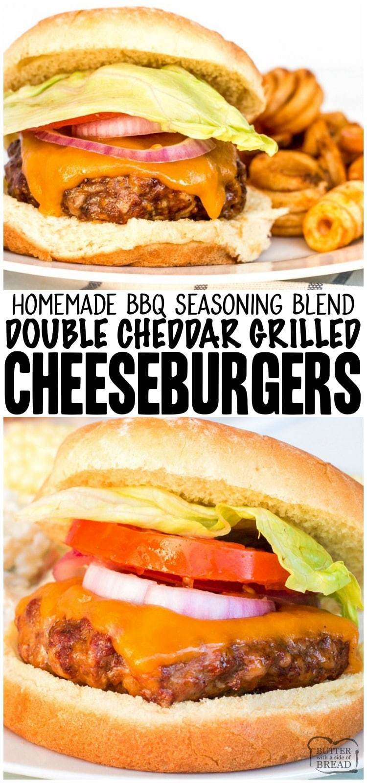 Cheeseburgers fáceis são uma deliciosa e deliciosa refeição de churrasco de verão em minha casa. Com apenas quatro ingredientes, esta receita de cheeseburger é rápida, fácil e saborosa. #carne #queijos # hambúrgueres # hambúrgueres # grelhados # churrasco #receita de manteiga com um lado do pão