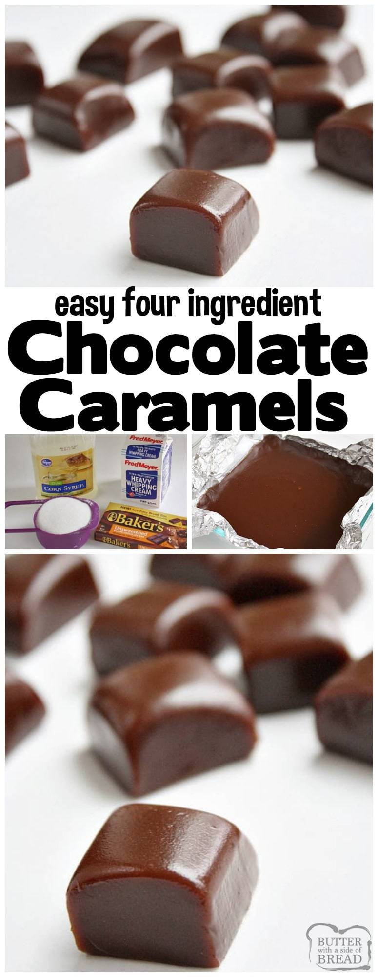 Bombons de chocolate são doces caseiros macios e em borracha de 4 ingredientes com a incrível adição de chocolate. Presentes de feriado perfeitos, deliciosos e fáceis de fazer. Receita incrível para #caramelo # caramelo # caseiro com # chocolate # Natal # doces # férias