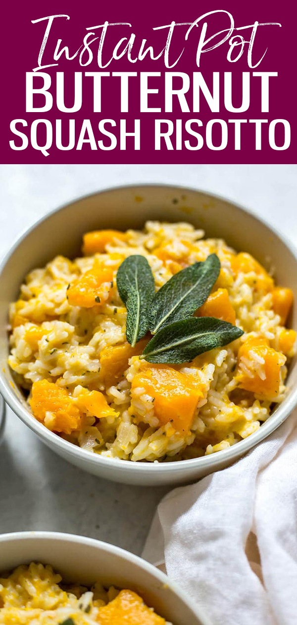 Este Risoto Instantâneo de Butternut Butternut Squash é um delicioso e saboroso risoto de outono com sálvia crocante, chalotas e alho em um caldo de parmesão cremoso. É também uma maneira de fazer risoto sem as mãos no tempo de cozinhar em uma panela! #instantpot #butternutsquashrisotto