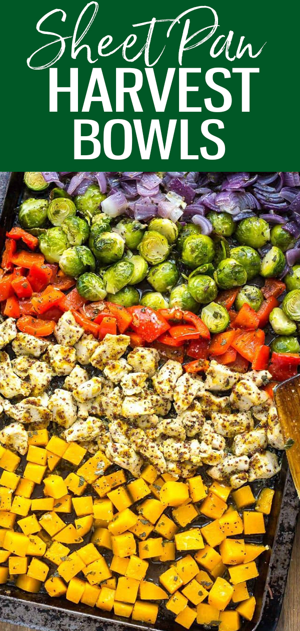 Essas tigelas de abóbora e colheita de abóbora para a preparação de refeições com couve de Bruxelas, sálvia e arroz selvagem são uma deliciosa idéia de almoço ou jantar, cozida em panela, cheia de sabores de outono!  #harvestbowls #sheetpan