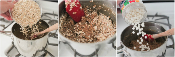 adding oatmeal and marshmallow bits