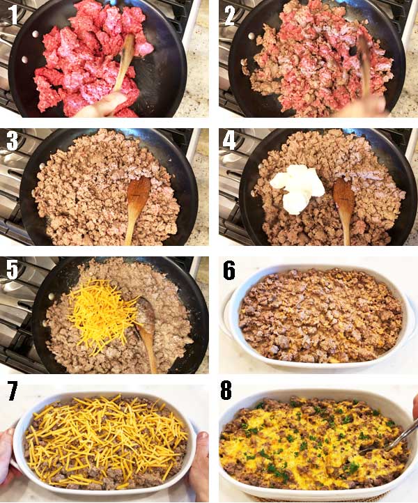 Como fazer uma caçarola de carne moída - colagem de fotos passo a passo