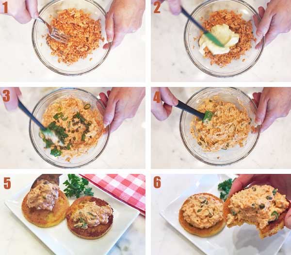 Como fazer salada de salmão enlatada - colagem de fotos passo a passo